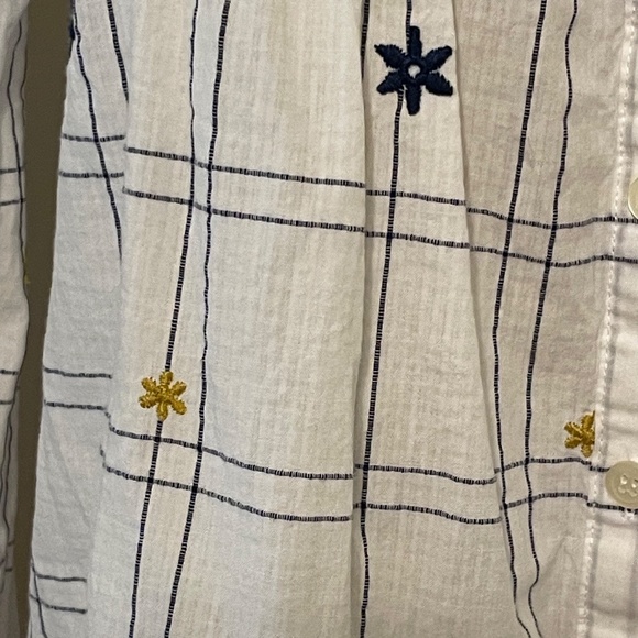 Madewell Embroidered Floral Windowpane Square Neck Cotton top XS - Picture 3 of 6